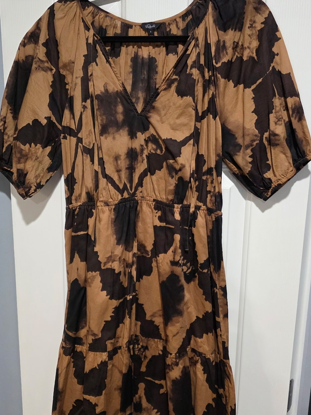 Rails Brown and Black Tie-Dye Puff Sleeve Mini Dress - Picture 3 of 4